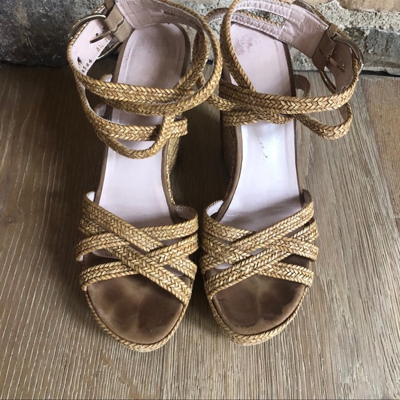 STUART WEITZMAN Rein Braided Tan Wedge Sandalssz 8.5 price firm! - Picture 4 of 11